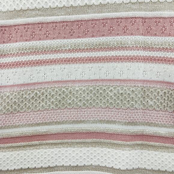 Sweater Size L VTG Pink Beige Stripe Soft Knit Light Academia Soft Girl Y2K Prep - Picture 7 of 11